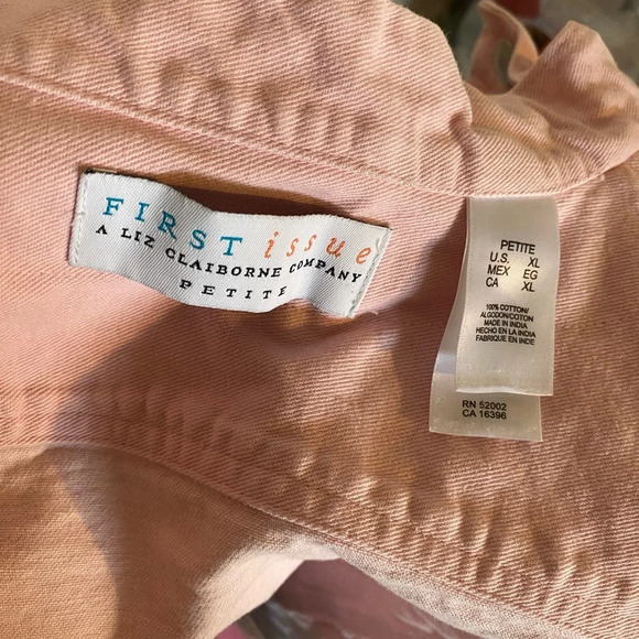 First Issue Liz Claiborne Light Pink Denim Jean Jacket XL Petite - Picture 6 of 7